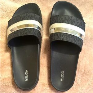 Michael Kors Black and Silver Slide Sandals